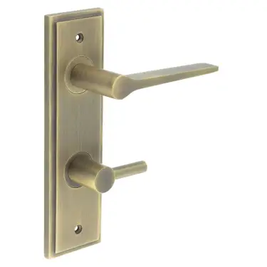 Click Here To Enlarge This Photo Of BUR-20AB-456AB-82AB Frelan Hardware Burlington 'Knightsbridge' Door Handles on 78mm DIN Bathroom Backplate with Antique Brass Easy Turn & Release