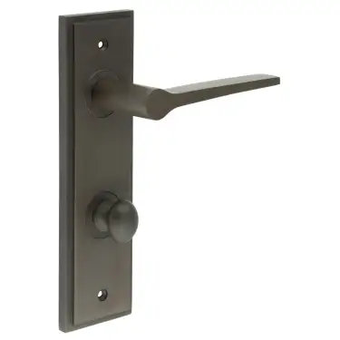 Click Here To Enlarge This Photo Of BUR-20DB-456DB-80DB Frelan Hardware Burlington 'Knightsbridge' Door Handles on 78mm DIN Bathroom Backplate with Dark Bronze Turn & Release &lpar;Inner 1&rpar;