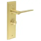BUR-20SB-453SB-80SB Frelan Hardware Burlington 'Knightsbridge' Door Handles on 57mm Bathroom Backplate with Satin Brass Turn & Release &lpar;Inner 1&rpar;