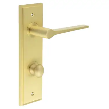 Click Here To Enlarge This Photo Of BUR-20SB-456SB-80SB Frelan Hardware Burlington 'Knightsbridge' Door Handles on 78mm DIN Bathroom Backplate with Satin Brass Turn & Release &lpar;Inner 1&rpar;