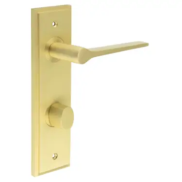 Click Here To Enlarge This Photo Of BUR-20SB-456SB-81SB Frelan Hardware Burlington 'Knightsbridge' Door Handles on 78mm DIN Bathroom Backplate with Satin Brass Turn & Release &lpar;Inner 3&rpar;