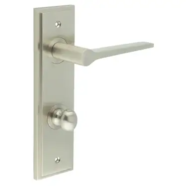 Click Here To Enlarge This Photo Of BUR-20SN-456SN-80SN Frelan Hardware Burlington 'Knightsbridge' Door Handles on 78mm DIN Bathroom Backplate with Satin Nickel Turn & Release &lpar;Inner 1&rpar;