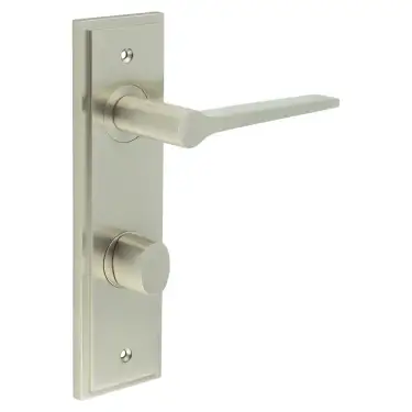 Click Here To Enlarge This Photo Of BUR-20SN-456SN-81SN Frelan Hardware Burlington 'Knightsbridge' Door Handles on 78mm DIN Bathroom Backplate with Satin Nickel Turn & Release &lpar;Inner 3&rpar;