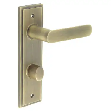 Click Here To Enlarge This Photo Of BUR-25AB-456AB-81AB Frelan Hardware Burlington 'Kensington' Door Handles on 78mm DIN Bathroom Backplate with Antique Brass Turn & Release &lpar;Inner 3&rpar;