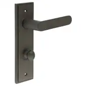 BUR-25DB-456DB-80DB Frelan Hardware Burlington 'Kensington' Door Handles on 78mm DIN Bathroom Backplate with Dark Bronze Turn & Release &lpar;Inner 1&rpar;