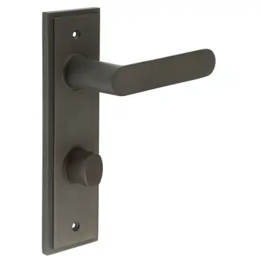 Click Here To Enlarge This Photo Of BUR-25DB-456DB-81DB Frelan Hardware Burlington 'Kensington' Door Handles on 78mm DIN Bathroom Backplate with Dark Bronze Turn & Release &lpar;Inner 3&rpar;