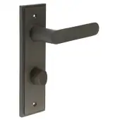 BUR-25DB-456DB-81DB Frelan Hardware Burlington 'Kensington' Door Handles on 78mm DIN Bathroom Backplate with Dark Bronze Turn & Release &lpar;Inner 3&rpar;