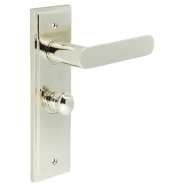 Click Here To Enlarge This Photo Of BUR-25PN-453PN-80PN Frelan Hardware Burlington 'Kensington' Door Handles on 57mm Bathroom Backplate with Polished Nickel Turn & Release &lpar;Inner 1&rpar;