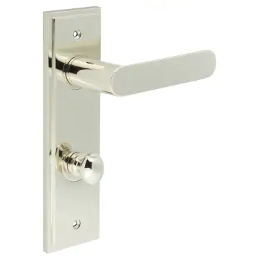 Click Here To Enlarge This Photo Of BUR-25PN-456PN-80PN Frelan Hardware Burlington 'Kensington' Door Handles on 78mm DIN Bathroom Backplate with Polished Nickel Turn & Release &lpar;Inner 1&rpar;