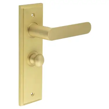 Click Here To Enlarge This Photo Of BUR-25SB-453SB-80SB Frelan Hardware Burlington 'Kensington' Door Handles on 57mm Bathroom Backplate with Satin Brass Turn & Release &lpar;Inner 1&rpar;