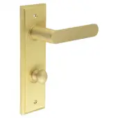 BUR-25SB-456SB-80SB Frelan Hardware Burlington 'Kensington' Door Handles on 78mm DIN Bathroom Backplate with Satin Brass Turn & Release &lpar;Inner 1&rpar;