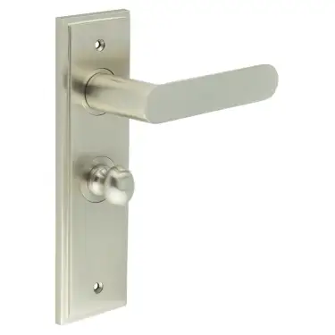 Click Here To Enlarge This Photo Of BUR-25SN-453SN-80SN Frelan Hardware Burlington 'Kensington' Door Handles on 57mm Bathroom Backplate with Satin Nickel Turn & Release &lpar;Inner 1&rpar;