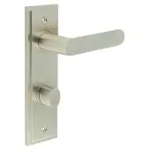 BUR-25SN-456SN-81SN Frelan Hardware Burlington 'Kensington' Door Handles on 78mm DIN Bathroom Backplate with Satin Nickel Turn & Release &lpar;Inner 3&rpar;