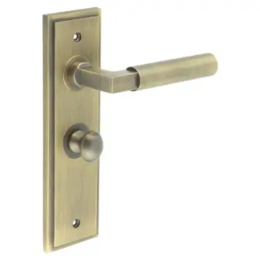 Click Here To Enlarge This Photo Of BUR-30AB-453AB-80AB Frelan Hardware Burlington 'Westminster' Door Handles on 57mm Bathroom Backplate with Antique Brass Turn & Release &lpar;Inner 1&rpar;