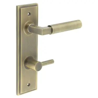 Click Here To Enlarge This Photo Of BUR-30AB-456AB-82AB Frelan Hardware Burlington 'Westminster' Door Handles on 78mm DIN Bathroom Backplate with Antique Brass Easy Turn & Release
