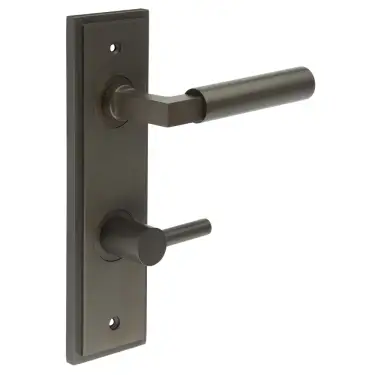 Click Here To Enlarge This Photo Of BUR-30DB-456DB-82DB Frelan Hardware Burlington 'Westminster' Door Handles on 78mm DIN Bathroom Backplate with Dark Bronze Easy Turn & Release