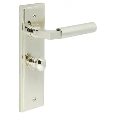Click Here To Enlarge This Photo Of BUR-30PN-453PN-80PN Frelan Hardware Burlington 'Westminster' Door Handles on 57mm Bathroom Backplate with Polished Nickel Turn & Release &lpar;Inner 1&rpar;
