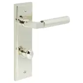 BUR-30PN-456PN-80PN Frelan Hardware Burlington 'Westminster' Door Handles on 78mm DIN Bathroom Backplate with Polished Nickel Turn & Release &lpar;Inner 1&rpar;