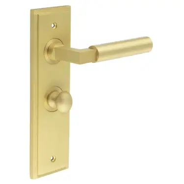 Click Here To Enlarge This Photo Of BUR-30SB-453SB-80SB Frelan Hardware Burlington 'Westminster' Door Handles on 57mm Bathroom Backplate with Satin Brass Turn & Release &lpar;Inner 1&rpar;