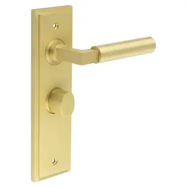 Click Here To Enlarge This Photo Of BUR-30SB-453SB-81SB Frelan Hardware Burlington 'Westminster' Door Handles on 57mm Bathroom Backplate with Satin Brass Turn & Release &lpar;Inner 3&rpar;