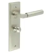 BUR-30SN-453SN-80SN Frelan Hardware Burlington 'Westminster' Door Handles on 57mm Bathroom Backplate with Satin Nickel Turn & Release &lpar;Inner 1&rpar;