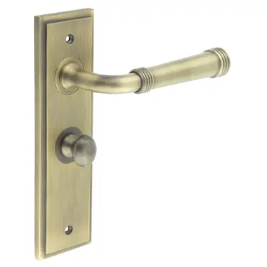 Click Here To Enlarge This Photo Of BUR-35AB-453AB-80AB Frelan Hardware Burlington 'Highgate' Door Handles on 57mm Bathroom Backplate with Antique Brass Turn & Release &lpar;Inner 1&rpar;