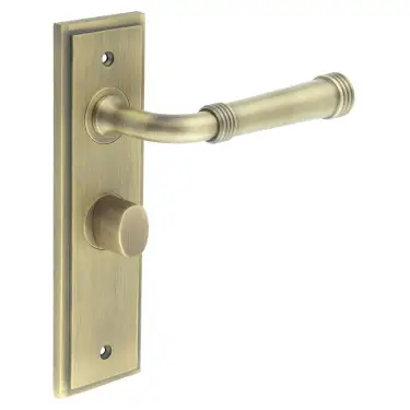 Click Here To Enlarge This Photo Of BUR-35AB-453AB-81AB Frelan Hardware Burlington 'Highgate' Door Handles on 57mm Bathroom Backplate with Antique Brass Turn & Release &lpar;Inner 3&rpar;
