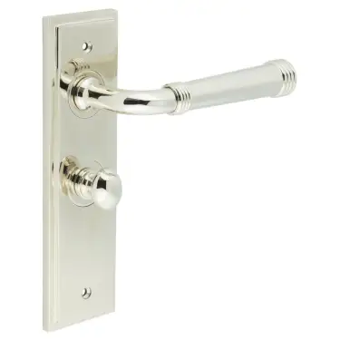 Click Here To Enlarge This Photo Of BUR-35PN-453PN-80PN Frelan Hardware Burlington 'Highgate' Door Handles on 57mm Bathroom Backplate with Polished Nickel Turn & Release &lpar;Inner 1&rpar;