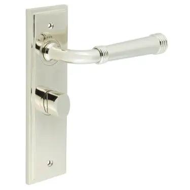 Click Here To Enlarge This Photo Of BUR-35PN-453PN-81PN Frelan Hardware Burlington 'Highgate' Door Handles on 57mm Bathroom Backplate with Polished Nickel Turn & Release &lpar;Inner 3&rpar;