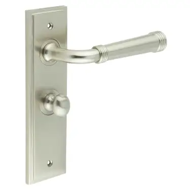Click Here To Enlarge This Photo Of BUR-35SN-453SN-80SN Frelan Hardware Burlington 'Highgate' Door Handles on 57mm Bathroom Backplate with Satin Nickel Turn & Release &lpar;Inner 1&rpar;