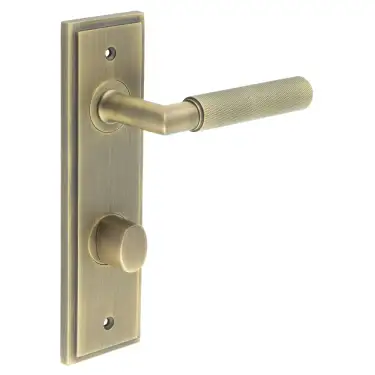 Click Here To Enlarge This Photo Of BUR-40AB-456AB-81AB Frelan Hardware Burlington 'Piccadilly' Door Handles on 78mm DIN Bathroom Backplate with Antique Brass Turn & Release &lpar;Inner 3&rpar;