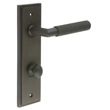 Click Here To Enlarge This Photo Of BUR-40DB-456DB-80DB Frelan Hardware Burlington 'Piccadilly' Door Handles on 78mm DIN Bathroom Backplate with Dark Bronze Turn & Release &lpar;Inner 1&rpar;