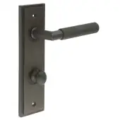 BUR-40DB-456DB-80DB Frelan Hardware Burlington 'Piccadilly' Door Handles on 78mm DIN Bathroom Backplate with Dark Bronze Turn & Release &lpar;Inner 1&rpar;