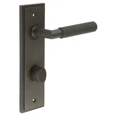 Click Here To Enlarge This Photo Of BUR-40DB-456DB-81DB Frelan Hardware Burlington 'Piccadilly' Door Handles on 78mm DIN Bathroom Backplate with Dark Bronze Turn & Release &lpar;Inner 3&rpar;