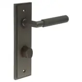 BUR-40DB-456DB-81DB Frelan Hardware Burlington 'Piccadilly' Door Handles on 78mm DIN Bathroom Backplate with Dark Bronze Turn & Release &lpar;Inner 3&rpar;