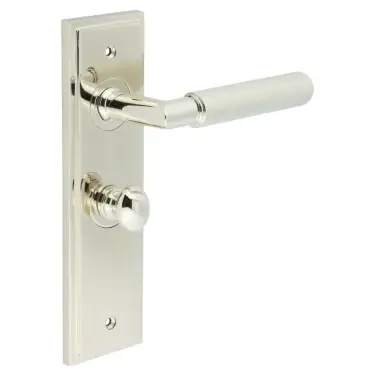Click Here To Enlarge This Photo Of BUR-40PN-453PN-80PN Frelan Hardware Burlington 'Piccadilly' Door Handles on 57mm Bathroom Backplate with Polished Nickel Turn & Release &lpar;Inner 1&rpar;