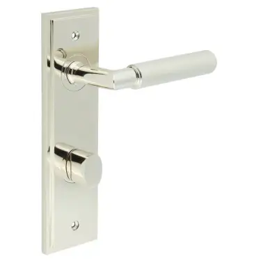 Click Here To Enlarge This Photo Of BUR-40PN-456PN-81PN Frelan Hardware Burlington 'Piccadilly' Door Handles Bathroom 78mm DIN Backplate with Polished Nickel Turn & Release &lpar;Inner 3&rpar;