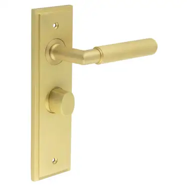 Click Here To Enlarge This Photo Of BUR-40SB-453SB-81SB Frelan Hardware Burlington 'Piccadilly' Door Handles on 57mm Bathroom Backplate with Satin Brass Turn & Release &lpar;Inner 3&rpar;