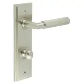 BUR-40SN-456SN-80SN Frelan Hardware Burlington 'Piccadilly' Door Handles on 78mm DIN Bathroom Backplate with Satin Nickel Turn & Release &lpar;Inner 1&rpar;