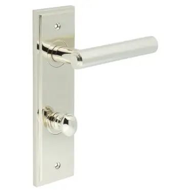 Click Here To Enlarge This Photo Of BUR-45PN-456PN-80PN Frelan Hardware Burlington 'Richmond' Door Handles on 78mm DIN Bathroom Backplate with Polished Nickel Turn & Release &lpar;Inner 1&rpar;