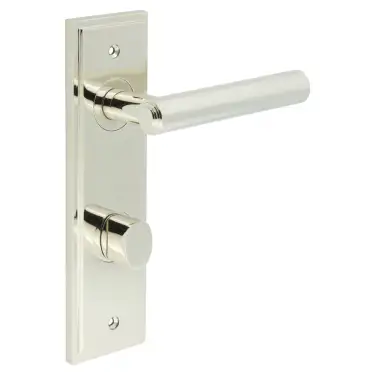 Click Here To Enlarge This Photo Of BUR-45PN-456PN-81PN Frelan Hardware Burlington 'Richmond' Door Handles on 78mm DIN Bathroom Backplate with Polished Nickel Turn & Release &lpar;Inner 3&rpar;