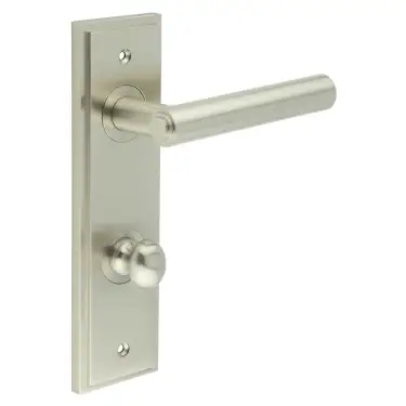 Click Here To Enlarge This Photo Of BUR-45SN-456SN-80SN Frelan Hardware Burlington 'Richmond' Door Handles on 78mm DIN Bathroom Backplate with Satin Nickel Turn & Release &lpar;Inner 1&rpar;
