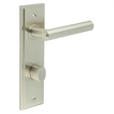 Click Here To Enlarge This Photo Of BUR-45SN-456SN-81SN Frelan Hardware Burlington 'Richmond' Door Handles on 78mm DIN Bathroom Backplate with Satin Nickel Turn & Release &lpar;Inner 3&rpar;