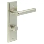 BUR-45SN-456SN-81SN Frelan Hardware Burlington 'Richmond' Door Handles on 78mm DIN Bathroom Backplate with Satin Nickel Turn & Release &lpar;Inner 3&rpar;