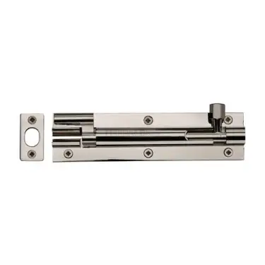 Click Here To Enlarge This Photo Of C1592 6-PNF Heritage Brass Door Bolt Necked 6 x 1&period;25 Polished Nickel finish