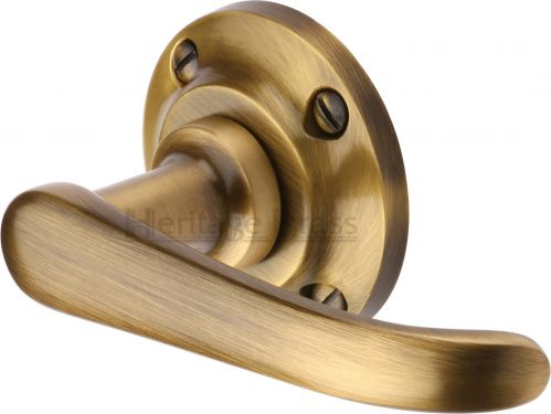 Click Here To Enlarge This Photo Of V720-AT Heritage Brass Door Handle Lever Latch on Round Rose Windsor Design Antique Brass Finish