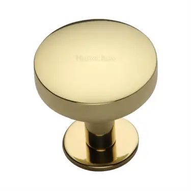 Click Here To Enlarge This Photo Of C3878 38-PB Heritage Brass Cabinet Knob Domed Disc Design with Rose 38mm Polished Brass finish