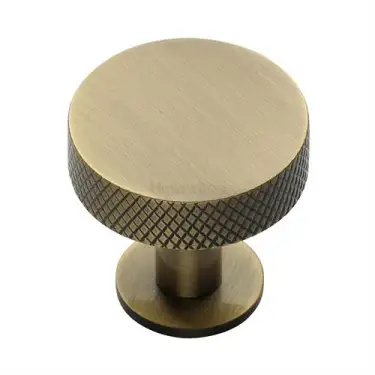 Click Here To Enlarge This Photo Of C3882 38-AT Heritage Brass Cabinet Knob Knurled Disc Design with Rose 38mm Antique Brass finish