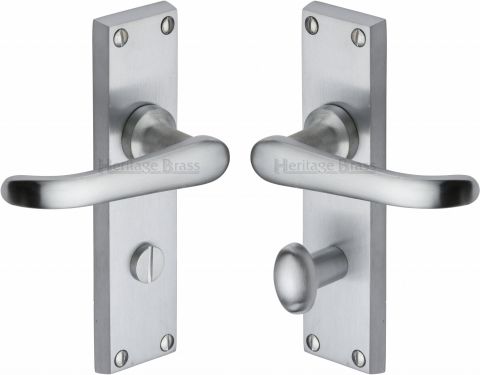 Click Here To Enlarge This Photo Of V730-SC Heritage Brass Door Handle For Bathroom Windsor Design Satin Chrome Finish