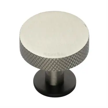 Click Here To Enlarge This Photo Of C3882 38-BSN Heritage Brass Cabinet Knob Knurled Disc Design with Rose 38mm Matt Bronze&sol;Satin Nickel finish